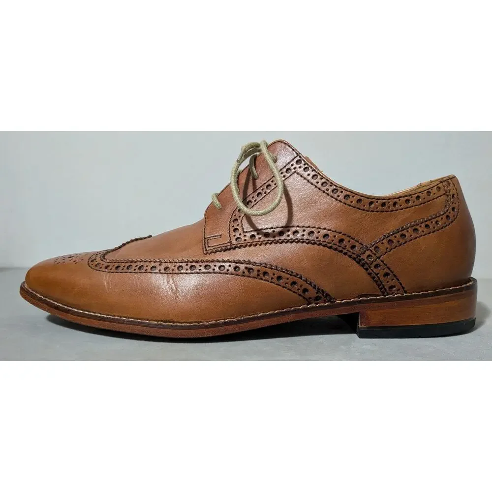Cole Haan Mens 10.5 M British Tan Leather Wingtip Oxford Brogue Dress Shoes